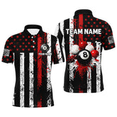 Maxcorners Billiard Red Grunge Us Flag Patriotic Customized Name, Team Anme 3D Polo Shirt