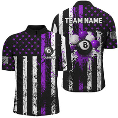 Maxcorners Billiard Purple Grunge Us Flag Patriotic Customized Name, Team Anme 3D Polo Shirt