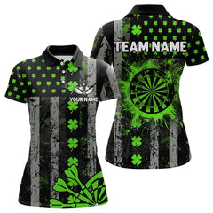 Maxcorners Green Grunge Us Flag Luckiest Shamrock Patriotic Men And Women Dart Shirt Custom St Patrick Day Dart Jersey