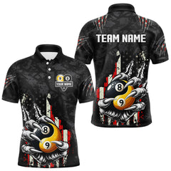 Maxcorners Funny Claw Tearing Us Flag Yin-Yang Billiard Shirt For Men Custom 8 & 9 Ball Billiard Team Jerseys TU1208