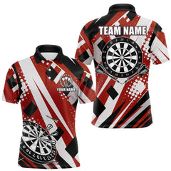 Maxcorners Custom Red Geometric Darts Polo & Quarter Zip For Men, Personalized Darts Team Jersey Outfit LM1610