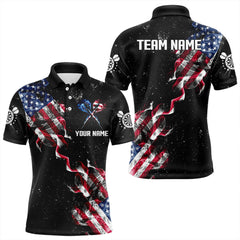Maxcorners Customized Grunge Us Flag Smoke Darts Polo Shirts, Patriotic Darts Jerseys For Men And Women