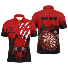 Maxcorners Black Red Dart Skull Canada Flag Men Darts Polo Shirts Custom Patriotic Darts Jerseys Team Shirts