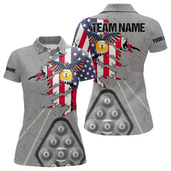 Maxcorners Personalized 9 Ball Pool Eagle Us Flag Grey Grunge Billiard Shirts For Men, 9 Ball Billiard Jersey