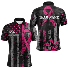 Maxcorners Custom Pink Ribbon Grunge American Flag Patriotic Darts Shirt For Men, Breast Cancer Darts Jersey LM1708