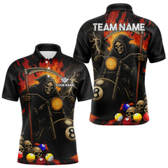 Maxcorners Personalized Grim Reaper Motorcycle Billiards Shirt For Men Custom Funny 8 Ball Pool Team Jersey MT1511
