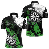 Maxcorners Retro Black Green Grunge Pattern Darts Polo, Quarter Zip Custom Men Dart Shirt Team Dart Jersey