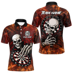 Maxcorners Personalized Orange Funny Skeleton Darts Shirt For Men Custom Skull Darts League Team Jersey TU1407