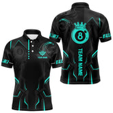 Maxcorners Custom 8 Ball Pool Crown Men Billiard Shirts, Turquoise And Black Billiard Team Shirt, Pool Jersey