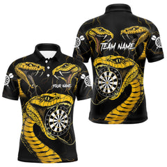 Maxcorners Personalized Black Yellow Cobra Snake Darts Shirt For Men, Darts Team Jerseys Polo & 1/4 Zip TU2606