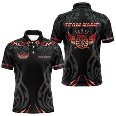 Maxcorners Black And Red Dartboard Crown Wings Custom Darts Shirt For Men, Darts Team Jerseys Polo & 1/4 Zip LM2007