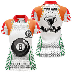 Maxcorners Personalized Orange & Green Billiard Jerseys Polo Shirts For Women