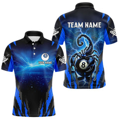Maxcorners Personalized Thunder Lightning Scorpion Billiard Shirt For Men, 8 Ball Billiard Team Jerseys |Blue MT2009