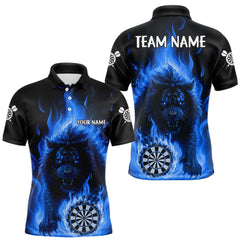 Maxcorners Blue Flaming Lion Darts Shirts For Men Custom Fire Darts League Jersey Team Polo & 1/4 Zip LM2011