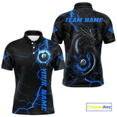 Maxcorners Black And Blue 8 Ball Thunder Lightning Custom Dragon Men's Billiard Shirts, Billiard Team Jerseys