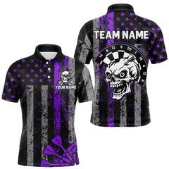 Maxcorners Personalized Purple Grunge US Flag Skull Darts Shirt For Men Custom Patriotic Darts Team Jersey TU2309
