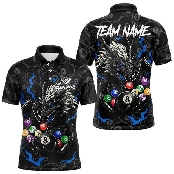 Maxcorners Personalized 8 Ball Dragon Billiard Shirt For Men, Billiard Team Jersey Polo & 1/4 Zip |Blue MT2510