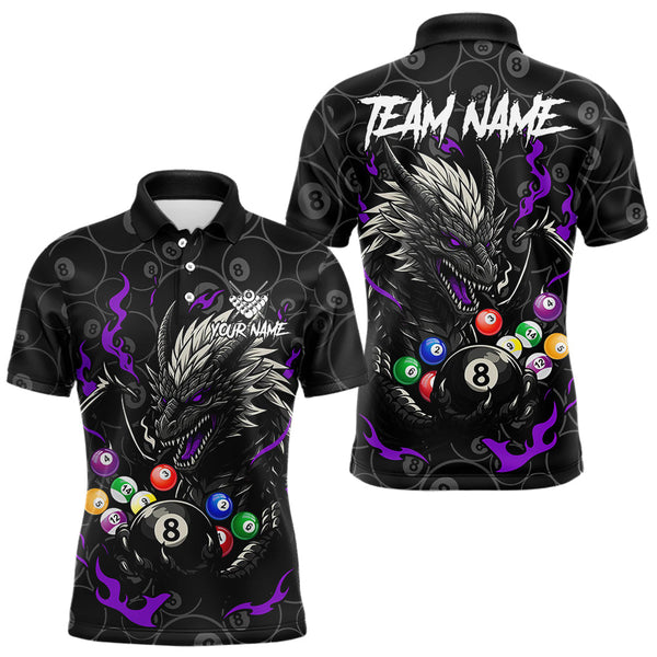 Maxcorners Personalized 8 Ball Dragon Billiard Shirt For Men, Billiard Team Jersey Polo & 1/4 Zip |Purple MT2510