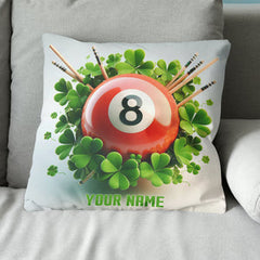 Funny Red Billiard Ball And Clovers Custom White Pillows, Billiard Gifts