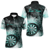Maxcorners Black Turquoise Smoke Dart Shirts For Men Custom Dart Jersey Polo & 1/4 Zip