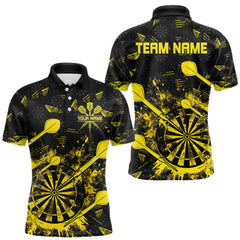 Maxcorners Black And Yellow Grunge Darts Polo, Quarter Zip For Men Custom Dart Shirts For Team Dart Jerseys LM2608