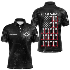 Maxcorners American Flag Black Grunge Darts Polo & 1/4 Zip Custom Darts Shirt For Men Patriotic Dart Jersey LM2608