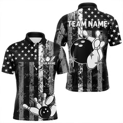 Maxcorners Grey And Black Grunge American Flag Patriotic Bowling Shirts For Men Custom Bowling Team Jerseys