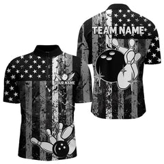 Maxcorners Grey And Black Grunge American Flag Patriotic Bowling Shirts For Men Custom Bowling Team Jerseys