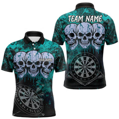 Maxcorners Black And Turquoise Grunge Skull Mens Dart Shirts Custom Dart Jerseys Team Polo & Quarter Zip MT2510