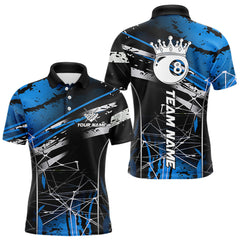 Maxcorners Black And Blue 8 Ball Crown Men's Billiard Shirts Custom Billiards Jerseys, Pool League Team Shirt TU2710