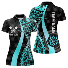 Maxcorners Personalized Black And Turquoise Tribal Dart Shirts For Men Custom Dart Jersey Team Polo & 1/4 ZipMT0306