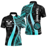 Maxcorners Personalized Black And Turquoise Tribal Dart Shirts For Men Custom Dart Jersey Team Polo & 1/4 ZipMT0306