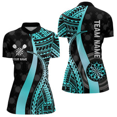 Maxcorners Personalized Black And Turquoise Tribal Dart Shirts For Men Custom Dart Jersey Team Polo & 1/4 ZipMT0306