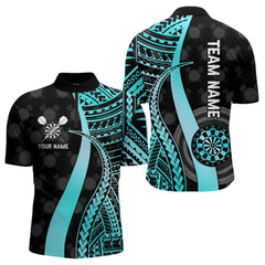 Maxcorners Personalized Black And Turquoise Tribal Dart Shirts For Men Custom Dart Jersey Team Polo & 1/4 ZipMT0306