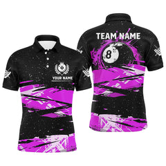 MaxCorners Billiard Purple Grunge 8 Ball Customized Name, Team Name 3D Polo Shirt