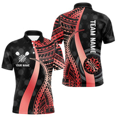 Maxcorners Personalized Black And Red Tribal Dart Shirts For Men Custom Darts Jersey Team Polo & 1/4 Zip LM0210