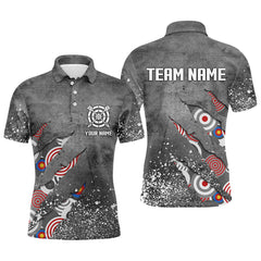 Maxcorners Custom Archery Target Pattern Grey Grunge Men Polo Shirts Best Custom Team Name Archery Jerseys