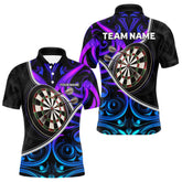 Maxcorners Neon Purple Blue Tribal Pattern Dart Shirts For Men Custom Dart Jerseys Team Polo & Quarter Zip