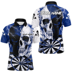 Maxcorners White & Blue Skull Dartboard Custom Men Dart Polo Shirt Retro Grunge Dart League Jerseys