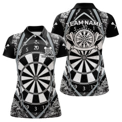 Maxcorners Darts Personalized Grunge Grey Pixel Camo Dart Shirts For Men, Dart Jerseys Team Polo & Quarter Zip