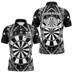 Maxcorners Darts Personalized Grunge Grey Pixel Camo Dart Shirts For Men, Dart Jerseys Team Polo & Quarter Zip