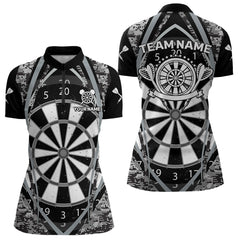 Maxcorners Darts Personalized Grunge Grey Pixel Camo Dart Shirts For Men, Dart Jerseys Team Polo & Quarter Zip