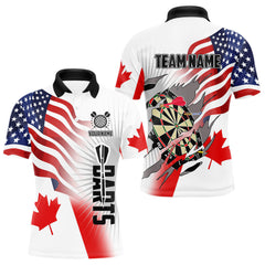 Maxcorners Personalized Men's Dart Shirts – Funny Canada & US Flag Mix Custom Patriotic Darts Team Jerseys MT1006