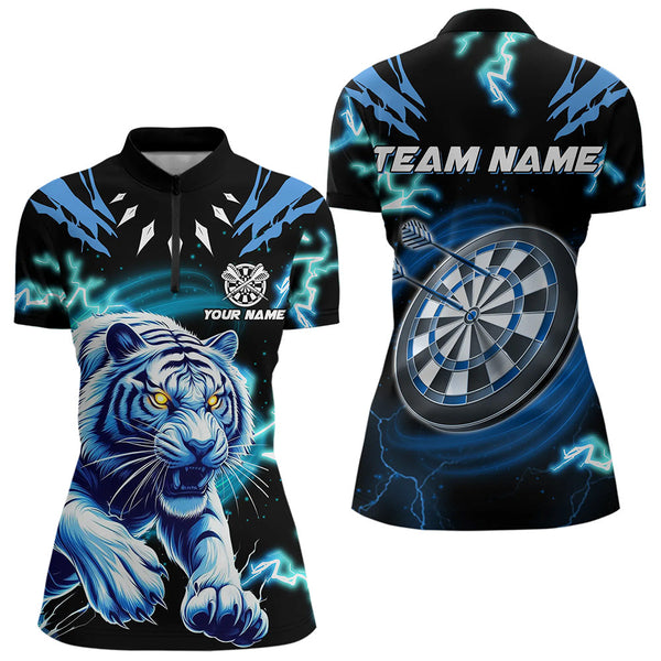 Maxcorners Personalized Blue 3D Tiger Thunder Lightning Dart Shirts For Men And Women Custom Darts League Jerseys