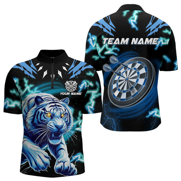 Maxcorners Personalized Blue 3D Tiger Thunder Lightning Dart Shirts For Men And Women Custom Darts League Jerseys