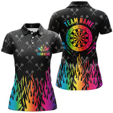 Maxcorners Personalized Dartboard Colorful Fire Flame Darts Women Polo Shirts Custom Unique Darts Team Jersey