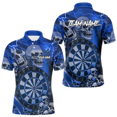 Maxcorners Blue Funny Skull Lightning Darts Shirt For Men Custom Darts Team Jersey Polo & Quarter Zip LM0910