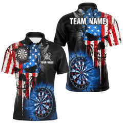 Maxcorners Patriotic American Flag Grunge Skull Mens Dart Shirts Custom Dart Jerseys Team Polo & 1/4 Zip LM0611