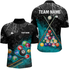 Maxcorners Personalized 8 Ball Pattern Smoke Men Billiard Shirts Custom Billiard Ball Pool Jerseys | Turquoise