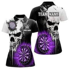 MaxcornersPersonalized Grunge Skull Crack Wall Men Dart Shirts Custom Darts League Team Jerseys |Purple